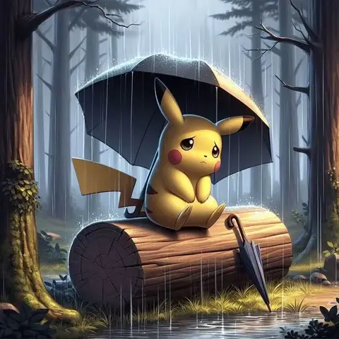 Ảnh Pikachu Buồn Với Bối Cảnh Nghệ Thuật