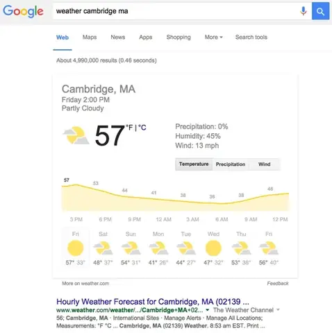 Search Example:weather Cambridge Ma