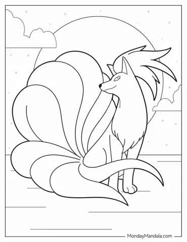 Ninetales In Front Of Full Moon Coloring Page