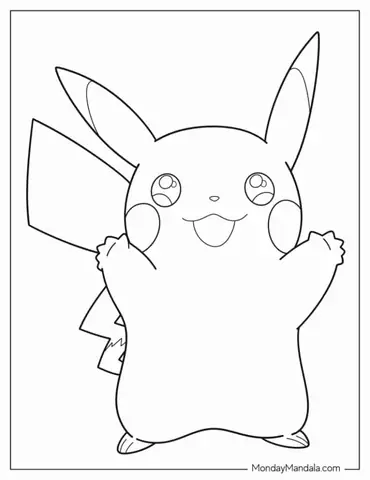 Simple Pikachu Outline For Kids Coloring In