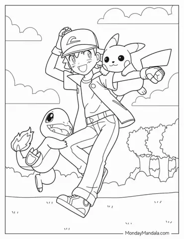 Ash Character With Pikachu And Charmander