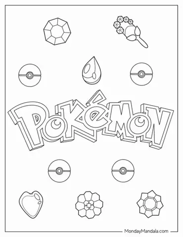Pokemon Logo With Badges Coloring Sheet