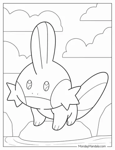 Adorable Mudkip Standing On Rock Coloring In