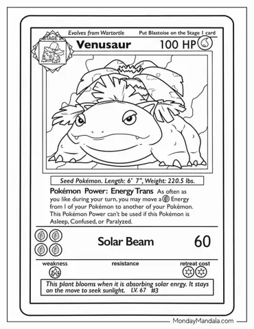 Venusaur Pokemon Card To Color