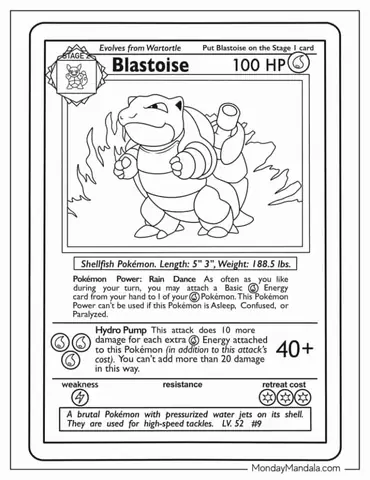 Blastoise Rare Pokemon Card To Color